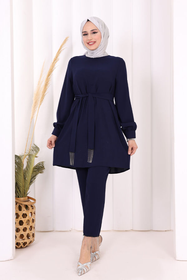 Püskül Detaylı Tunikli Pantolon İkili Takım 8424 Lacivert - 1