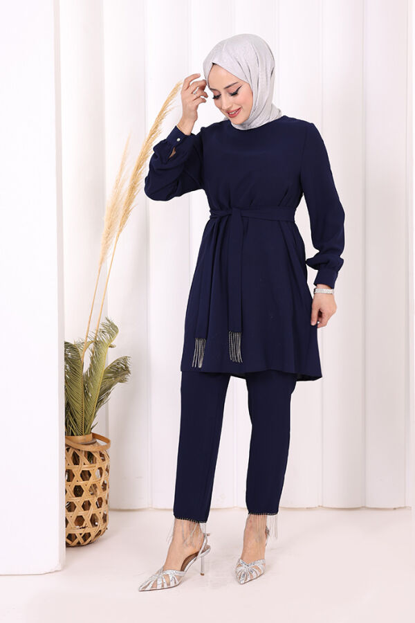 Püskül Detaylı Tunikli Pantolon İkili Takım 8424 Lacivert - 2