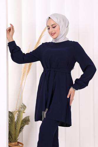Püskül Detaylı Tunikli Pantolon İkili Takım 8424 Lacivert - 5