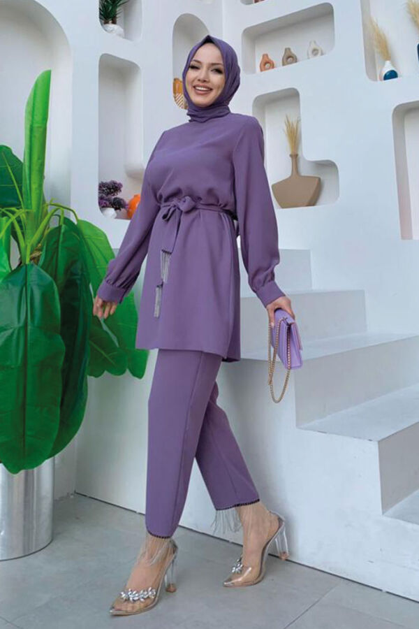 Püskül Detaylı Tunikli Pantolon İkili Takım 8424 Lila - 6