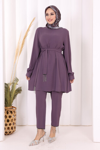 Püskül Detaylı Tunikli Pantolon İkili Takım 8424 Lila 