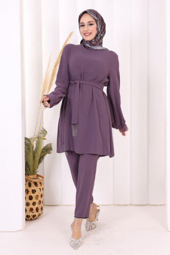 Püskül Detaylı Tunikli Pantolon İkili Takım 8424 Lila - 2