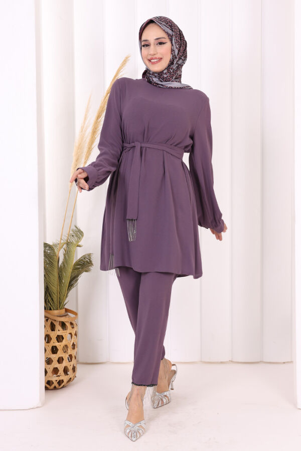 Püskül Detaylı Tunikli Pantolon İkili Takım 8424 Lila - 2