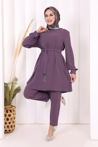 Püskül Detaylı Tunikli Pantolon İkili Takım 8424 Lila - 3