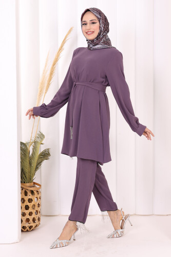 Püskül Detaylı Tunikli Pantolon İkili Takım 8424 Lila - 4