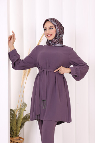 Püskül Detaylı Tunikli Pantolon İkili Takım 8424 Lila - 6