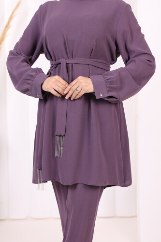 Püskül Detaylı Tunikli Pantolon İkili Takım 8424 Lila - 7