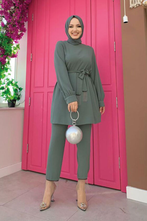 Püskül Detaylı Tunikli Pantolon İkili Takım 8424 Mint - 5