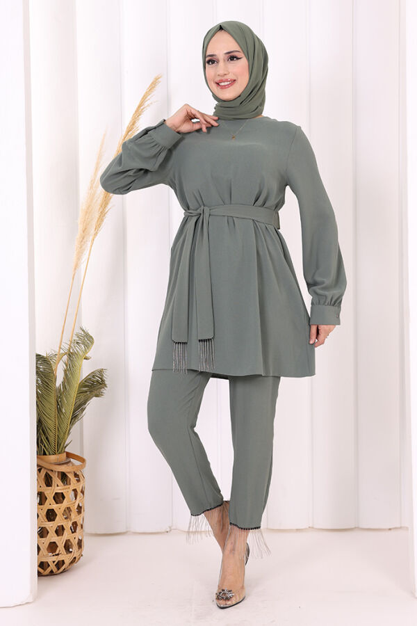 Püskül Detaylı Tunikli Pantolon İkili Takım 8424 Mint - 1