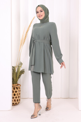 Püskül Detaylı Tunikli Pantolon İkili Takım 8424 Mint - 2