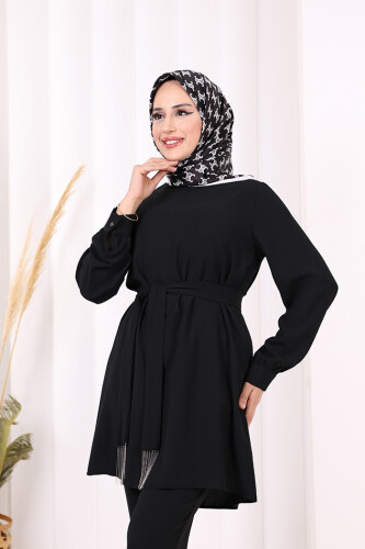 Püskül Detaylı Tunikli Pantolon İkili Takım 8424 Siyah - 4