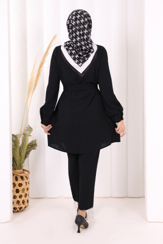Püskül Detaylı Tunikli Pantolon İkili Takım 8424 Siyah - 6