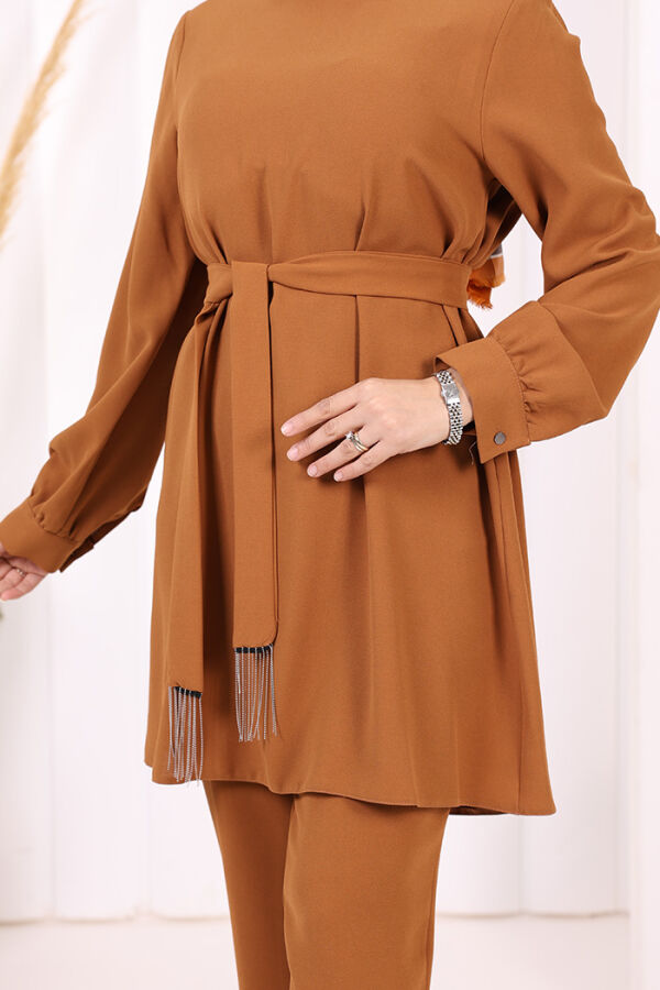 Püskül Detaylı Tunikli Pantolon İkili Takım 8424 Taba - 6