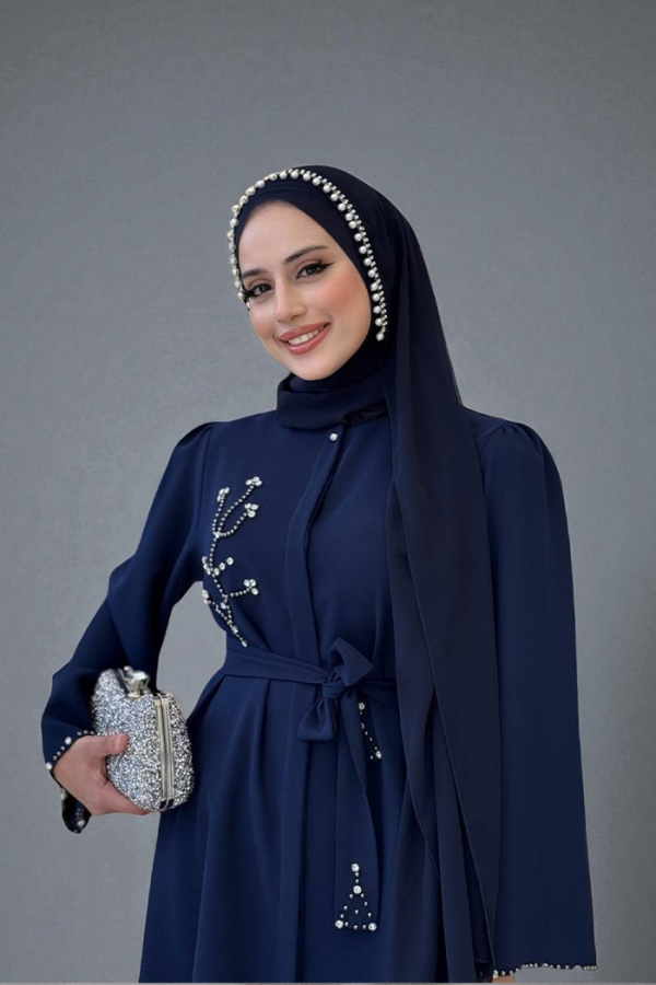 Taş İşleme Detaylı Kuşaklı Tunik ve Pantolonlu Takım 8432 Lacivert - 4