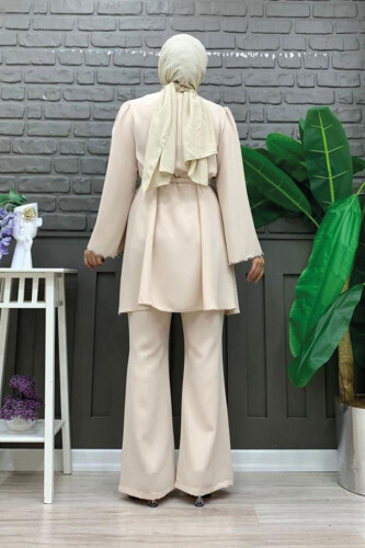 Taş İşleme Detaylı Kuşaklı Tunik ve Pantolonlu Takım 8432 Taş - 6