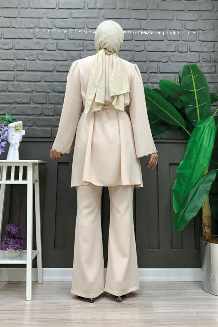 Taş İşleme Detaylı Kuşaklı Tunik ve Pantolonlu Takım 8432 Taş - 6