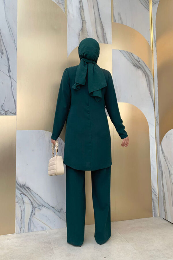 8447 Stone-printed Trouser Suit Emerald - 7