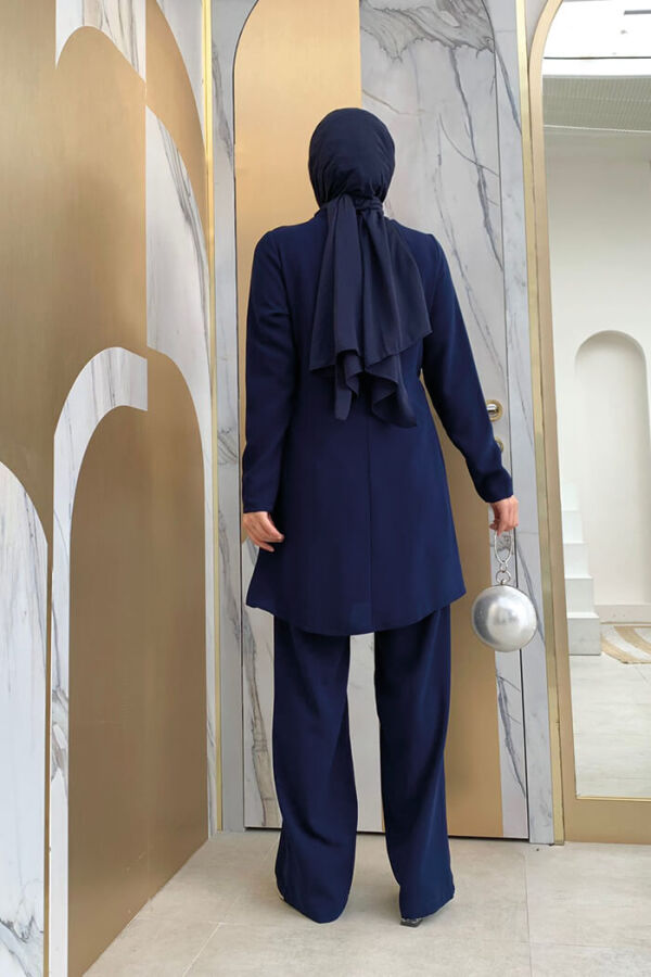 Taş Baskı Desenli Tunik Pantolon Takım 8447 Lacivert - 7