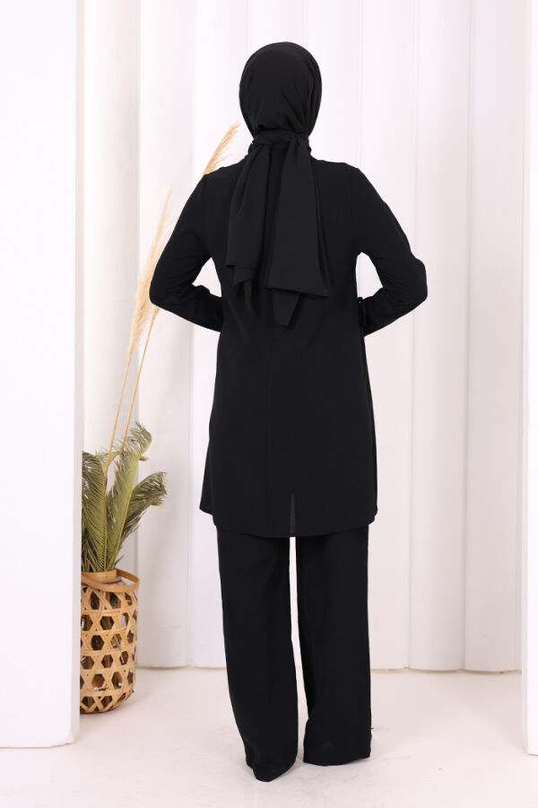 Taş Baskı Desenli Tunik Pantolon Takım 8447 Siyah - 5