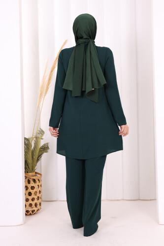 Taş Baskı Desenli Tunik Pantolon Takım 8447 Zümrüt - 3