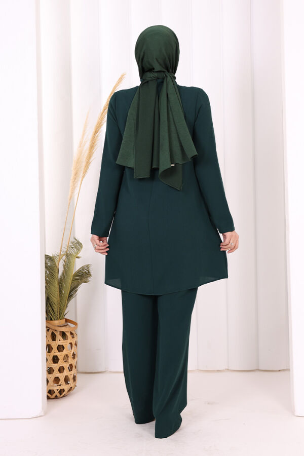 Taş Baskı Desenli Tunik Pantolon Takım 8447 Zümrüt - 3