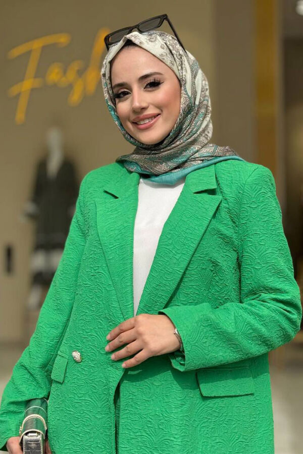 Kabartma Desenli Ceket Pantolon Takım 8457 Yeşil - 4