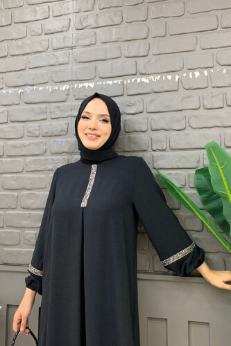 Taş İşleme Detaylı Pantolonlu Tunik Takım 8464 Siyah - 8