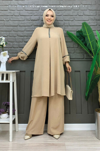 Taş İşleme Detaylı Pantolonlu Tunik Takım 8464 Taş - 5