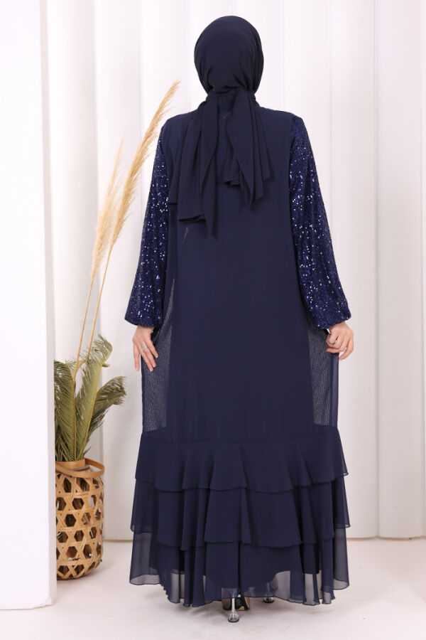 Pulpayet İşlemeli Abaya ve Elbise Takım 8483 Lacivert - 4