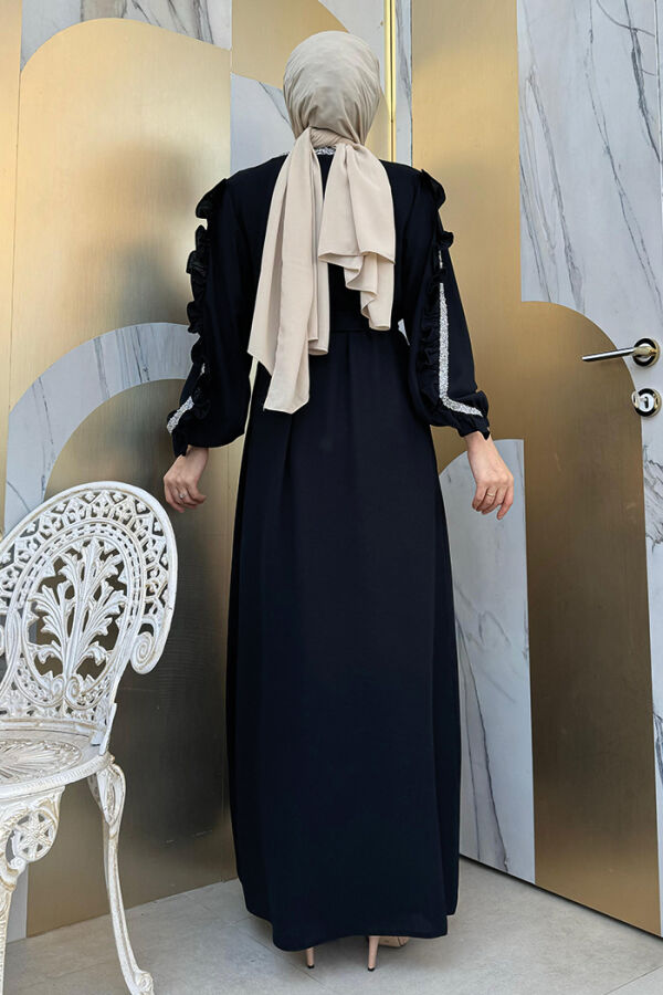 Kolları Fırfırlı Taş Detay Abayalı Takım 8484 Siyah - 6