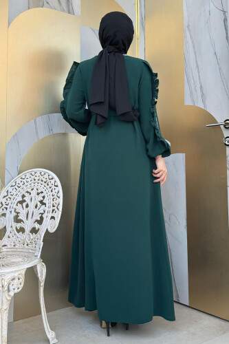 Kolları Fırfırlı Taş Detay Abayalı Takım 8484 Zümrüt - 6