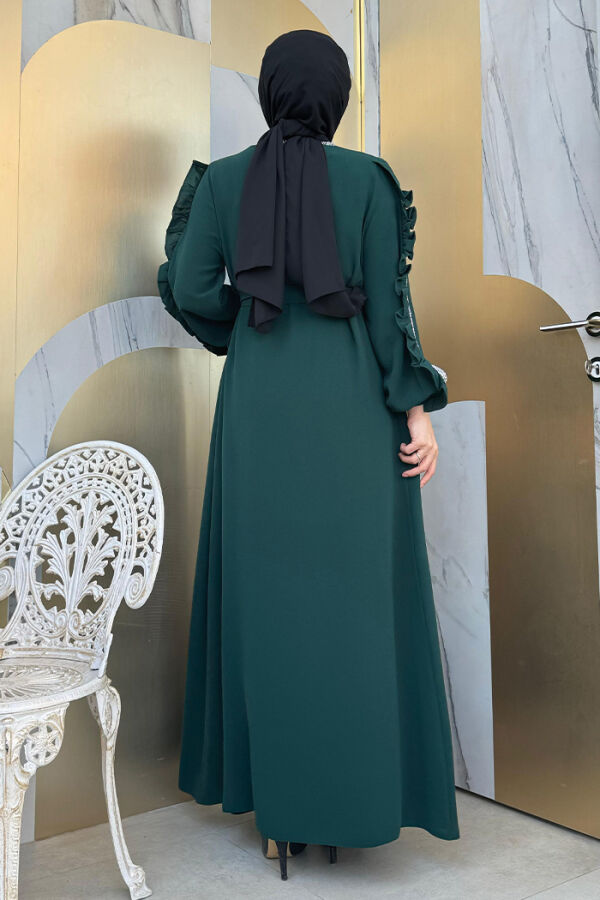 Kolları Fırfırlı Taş Detay Abayalı Takım 8484 Zümrüt - 6