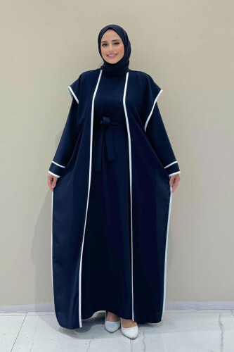 Düğme Detaylı Yırtmaçlı Yelek ve Elbise İkili Takım 8485 Lacivert - Bym Fashion