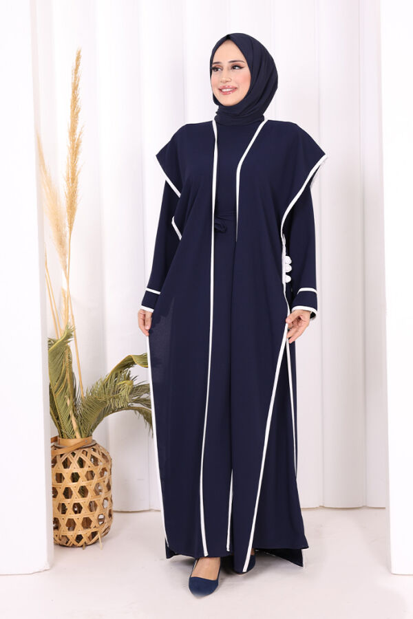 Düğme Detaylı Yırtmaçlı Yelek ve Elbise İkili Takım 8485 Lacivert - 1