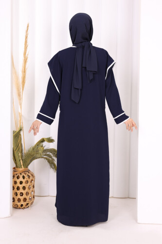 Düğme Detaylı Yırtmaçlı Yelek ve Elbise İkili Takım 8485 Lacivert - 4