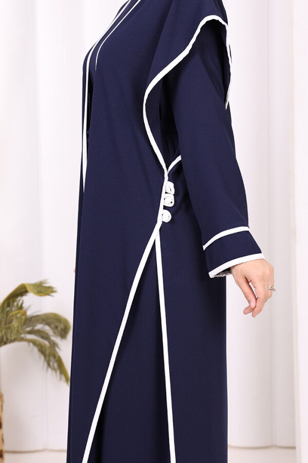 Düğme Detaylı Yırtmaçlı Yelek ve Elbise İkili Takım 8485 Lacivert - 6
