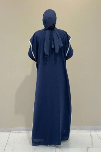 Düğme Detaylı Yırtmaçlı Yelek ve Elbise İkili Takım 8485 Lacivert - 8