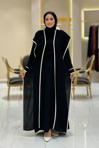 Düğme Detaylı Yırtmaçlı Yelek ve Elbise İkili Takım 8485 Siyah - Bym Fashion