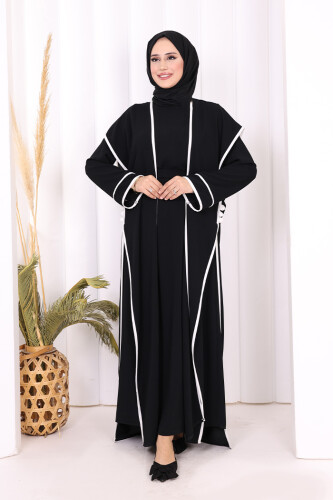 Düğme Detaylı Yırtmaçlı Yelek ve Elbise İkili Takım 8485 Siyah - 1