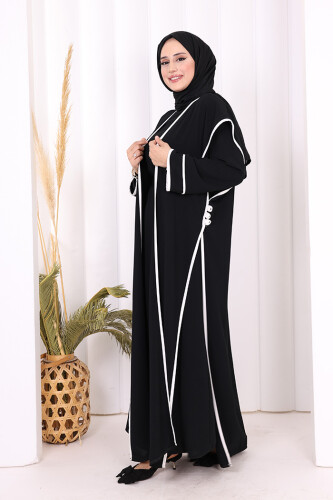 Düğme Detaylı Yırtmaçlı Yelek ve Elbise İkili Takım 8485 Siyah - 2