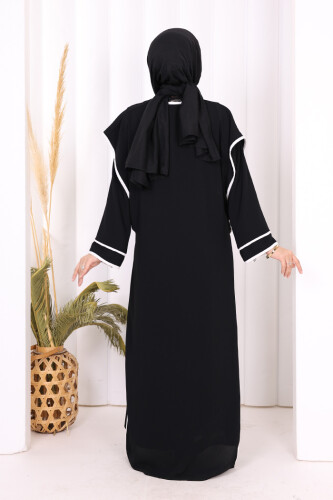 Düğme Detaylı Yırtmaçlı Yelek ve Elbise İkili Takım 8485 Siyah - 3