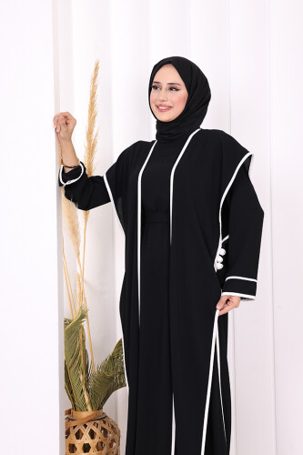 Düğme Detaylı Yırtmaçlı Yelek ve Elbise İkili Takım 8485 Siyah - 4