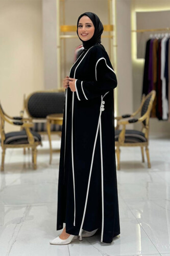 Düğme Detaylı Yırtmaçlı Yelek ve Elbise İkili Takım 8485 Siyah - 8