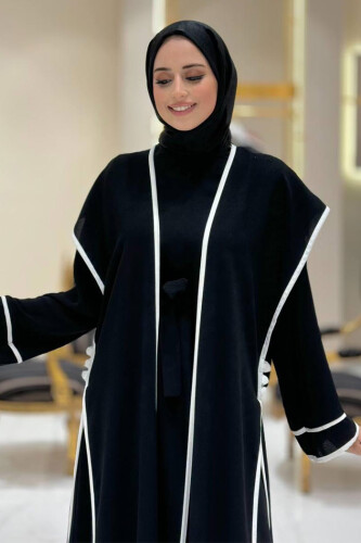 Düğme Detaylı Yırtmaçlı Yelek ve Elbise İkili Takım 8485 Siyah - 9