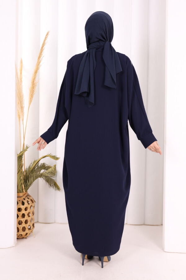 İşleme Detaylı Abaya ve Elbise Takım 8486 Lacivert - 3