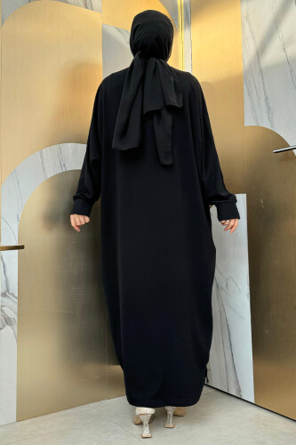 İşleme Detaylı Abaya ve Elbise Takım 8486 Siyah - 6