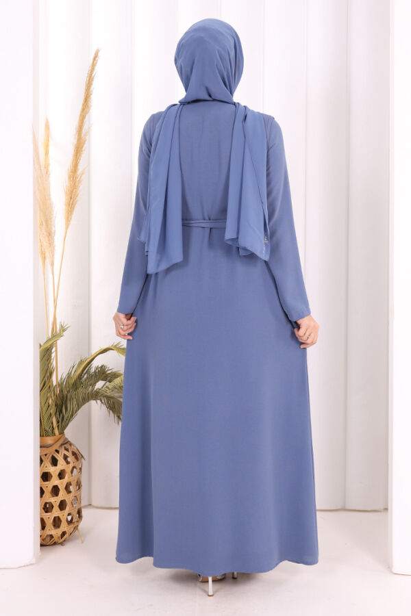 Boydan Fırfırlı Yelekli Elbise Takım 8489 İndigo - 3