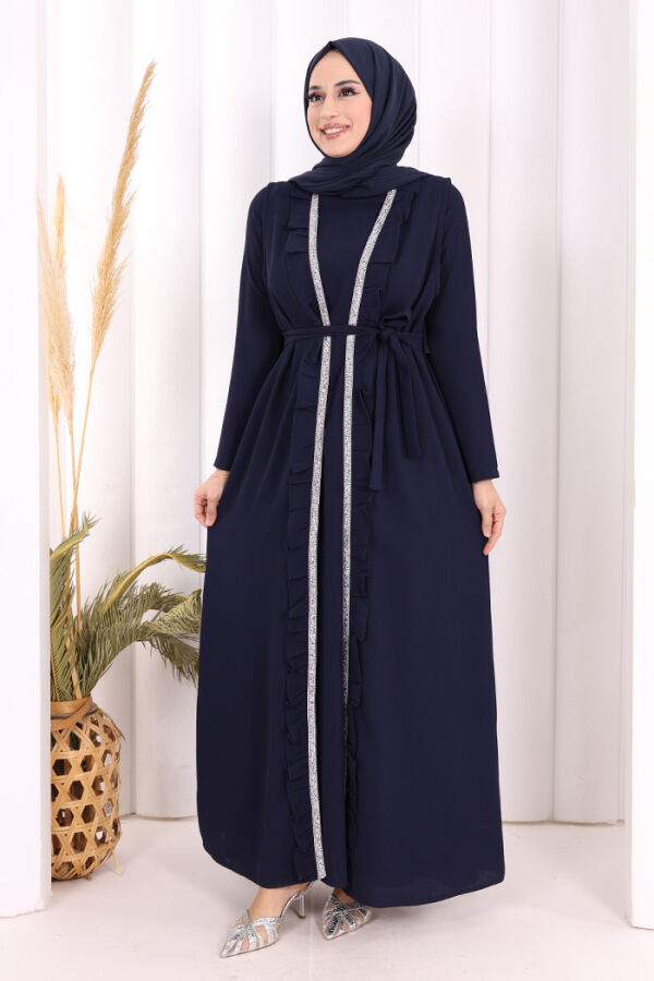 Boydan Fırfırlı Yelekli Elbise Takım 8489 Lacivert - 1