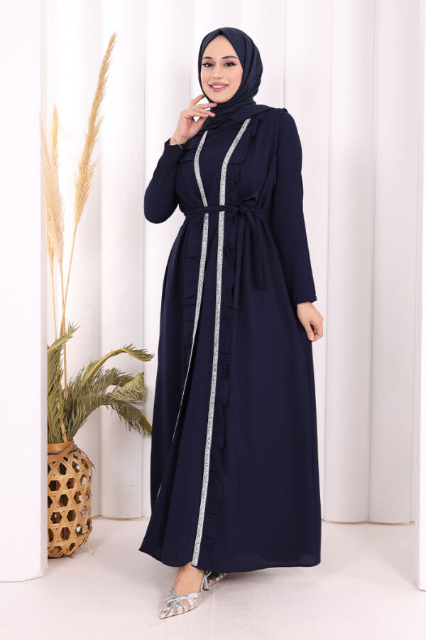 Boydan Fırfırlı Yelekli Elbise Takım 8489 Lacivert - 2
