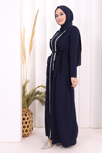 Boydan Fırfırlı Yelekli Elbise Takım 8489 Lacivert - 3